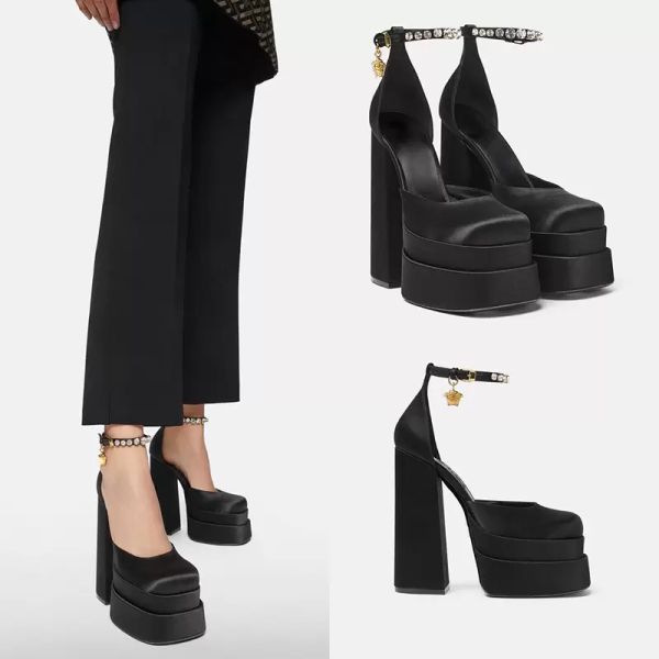 designers dress shoes heels womens sandal medusa aevitas shoe juno crystal embellished ankle strap satin platform pumps shoes chunky heeled, Black
designers dress shoes heels womens sandal medusa aevitas shoe juno crystal embellished ankle strap satin platform pumps shoes chunky heeled, Black
