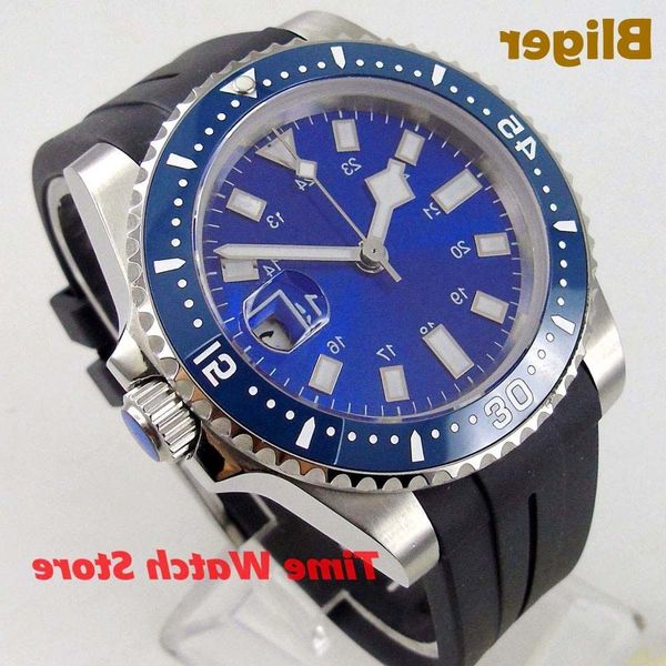 40mm bliger miyota 8215 automatic watch men waterproof rubber bracelet stainless steel blue dial luminous ceramic bezel, Slivery;brown
40mm bliger miyota 8215 automatic watch men waterproof rubber bracelet stainless steel blue dial luminous ceramic bezel, Slivery;brown