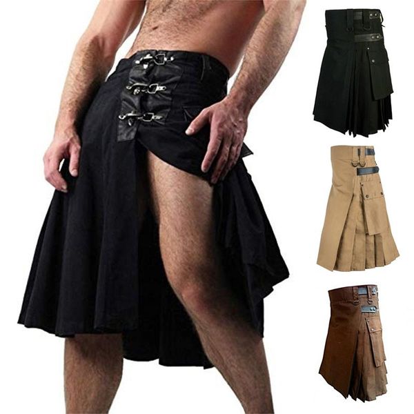 scottish mens kilt traditional skirt metal classic retro traditional personality kilts check pattern men skirts 2021, White;black
