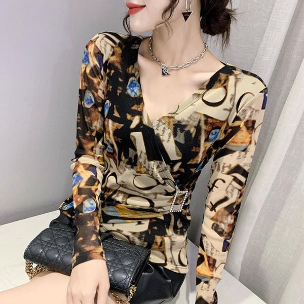 women's t-shirt fall winter european clothes print v-neck mesh drape women long sleeve bottoming shirt tees, White
women's t-shirt fall winter european clothes print v-neck mesh drape women long sleeve bottoming shirt tees, White