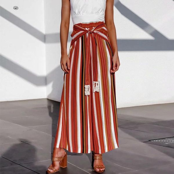 women's pants & capris summer female casual striped belt fringed wide leg, Black;white
women's pants & capris summer female casual striped belt fringed wide leg, Black;white