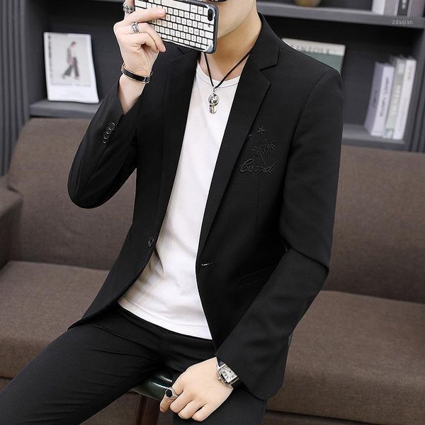 men's suits & blazers men clothes single buckle solid color long sleeve casual suit korean slim embroidered blazer, White;black
men's suits & blazers men clothes single buckle solid color long sleeve casual suit korean slim embroidered blazer, White;black