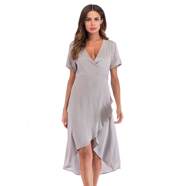 2021 new v-neck short sleeve es cross lace up long elegant clothes for ladies summer women w8d1, Black;gray
2021 new v-neck short sleeve es cross lace up long elegant clothes for ladies summer women w8d1, Black;gray