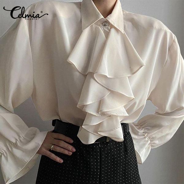 celmia elegant ruffles blouses 2021 spring long sleeve shirts women's casual loose buttons fashion solid party blusas, White
celmia elegant ruffles blouses 2021 spring long sleeve shirts women's casual loose buttons fashion solid party blusas, White