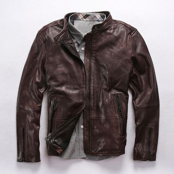 men's leather & faux slim fit b2 genuine plant tanning goat skin moto biker jacket men stand collar casual coat for male, Black
men's leather & faux slim fit b2 genuine plant tanning goat skin moto biker jacket men stand collar casual coat for male, Black