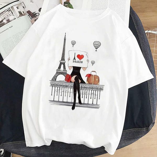 i love paris street women t shirts aesthetic hip hop harajuku short sleeve white