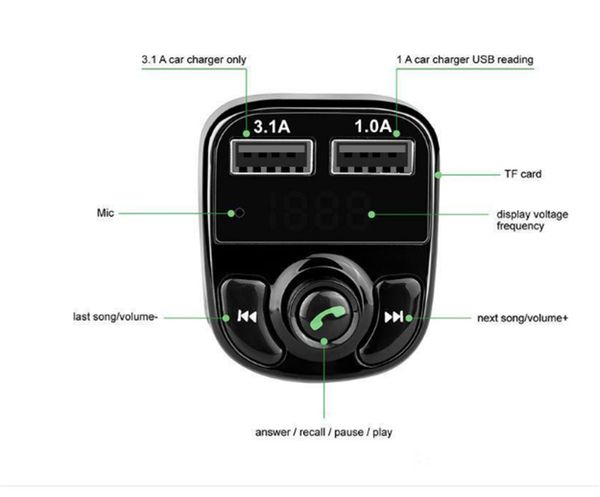 x8 fm transmitter aux modulator bluetooth handscar kit audio mp3 player with 3.1a quick charge dual usb charger
x8 fm transmitter aux modulator bluetooth handscar kit audio mp3 player with 3.1a quick charge dual usb charger