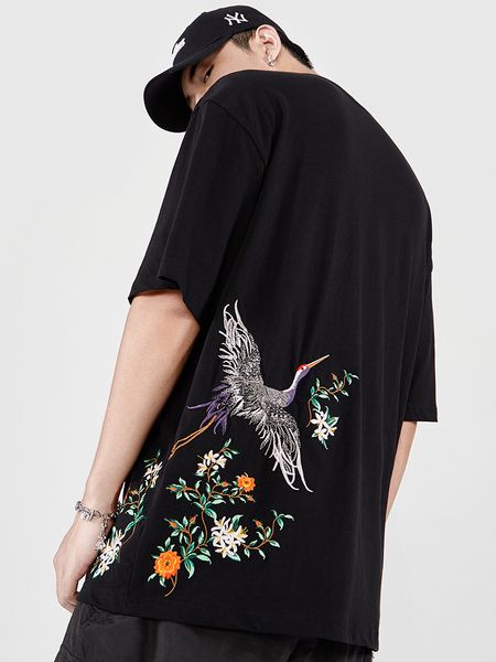 chinese style men's t-shirt large crane embroidery cotton short sleeve men's casual versatile loose half sleeve, White;black
chinese style men's t-shirt large crane embroidery cotton short sleeve men's casual versatile loose half sleeve, White;black