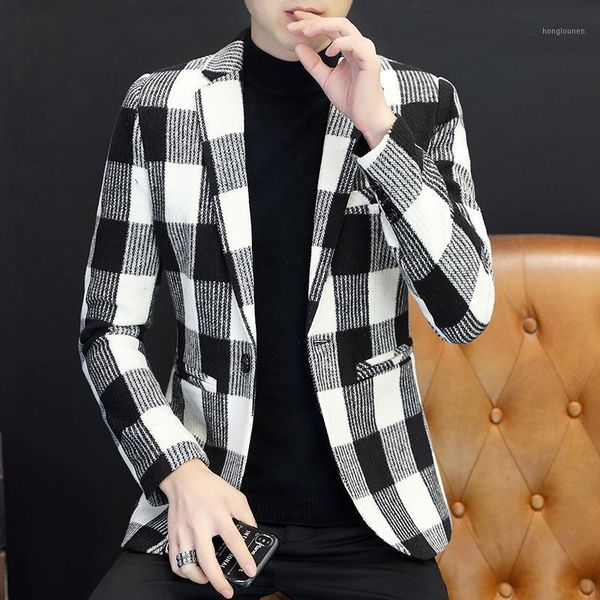 men's suits & blazers 2021 autumn fashion casual suit jacket korean version of the trend slim plaid black mens blazer, White;black
men's suits & blazers 2021 autumn fashion casual suit jacket korean version of the trend slim plaid black mens blazer, White;black