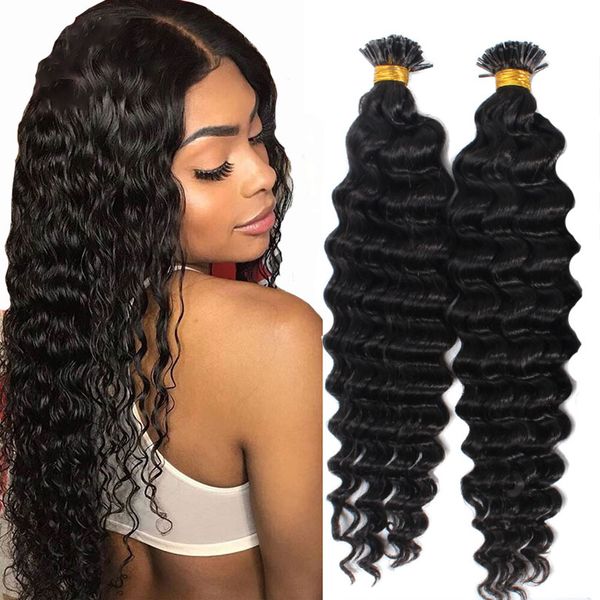 deep wave i tip human hair extensions pre bonde natural color indian unprocessed hairs 100 strands per set, Black
deep wave i tip human hair extensions pre bonde natural color indian unprocessed hairs 100 strands per set, Black