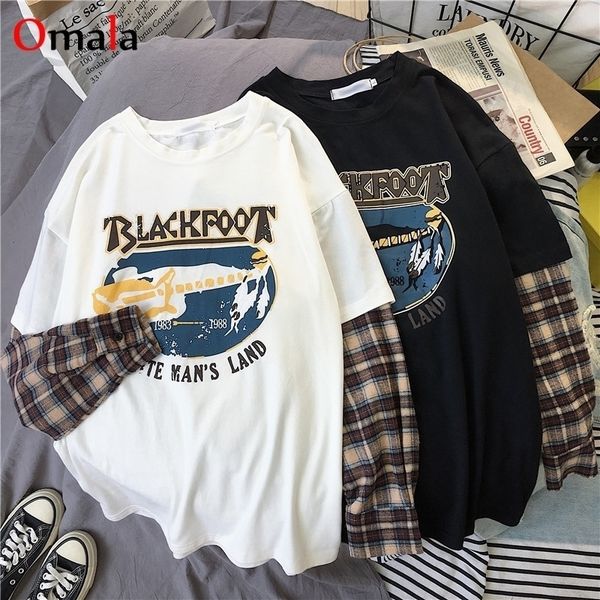 fashion long sleeve t-shirt korean simple oversized graphic tees women shirts leisure plaid patchwork t shirt white black 210315
fashion long sleeve t-shirt korean simple oversized graphic tees women shirts leisure plaid patchwork t shirt white black 210315