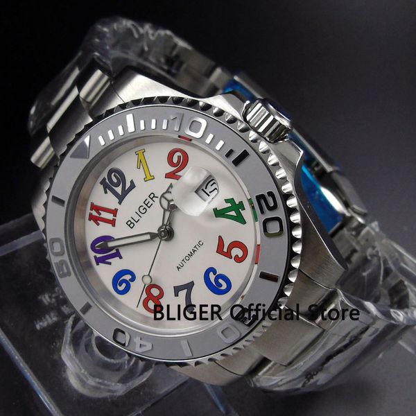 sapphire crystal bliger 40mm white dial ceramic bezel date magnifier solid miyota automatic movement men's wrist watches b107, Slivery;brown
sapphire crystal bliger 40mm white dial ceramic bezel date magnifier solid miyota automatic movement men's wrist watches b107, Slivery;brown