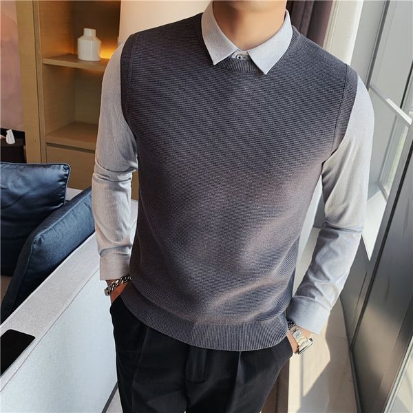 2021 new british style boutique gentlemen business sweaters men's clothes fashion fake-2pieces office sweatshirt pullovers 7sos, White;black
2021 new british style boutique gentlemen business sweaters men's clothes fashion fake-2pieces office sweatshirt pullovers 7sos, White;black