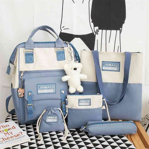 5pcs set women backpack canvas waterproof school bags for teenage girls kawaii doll student shoulder bag female backpack 210922
5pcs set women backpack canvas waterproof school bags for teenage girls kawaii doll student shoulder bag female backpack 210922