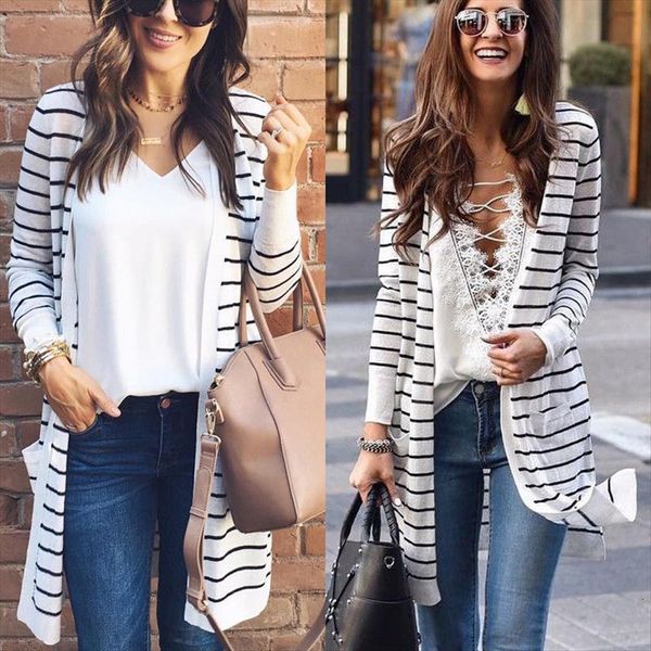 spring autumn striped cardigan women sweaters long sleeve loose casual cardigans ladies outwear, White;black
spring autumn striped cardigan women sweaters long sleeve loose casual cardigans ladies outwear, White;black