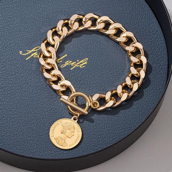 link, chain punk thick bracelet for women simple pendant 2021 geometric gold color metal round portrait bracelets party jewelry, Black
link, chain punk thick bracelet for women simple pendant 2021 geometric gold color metal round portrait bracelets party jewelry, Black