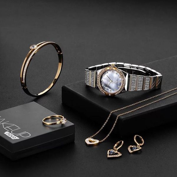 wristwatches women quartz watch set crystal design bracelet necklace earrings ring sets female jewelry lady's wife mom gift, Slivery;brown
wristwatches women quartz watch set crystal design bracelet necklace earrings ring sets female jewelry lady's wife mom gift, Slivery;brown