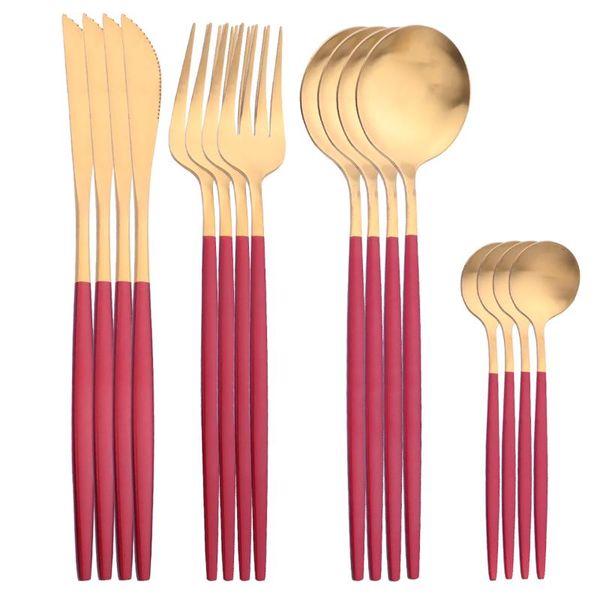 dinnerware sets 16pcs red gold cutlery stainless steel set knives fork coffee spoon matte flatware silverware party tableware
dinnerware sets 16pcs red gold cutlery stainless steel set knives fork coffee spoon matte flatware silverware party tableware