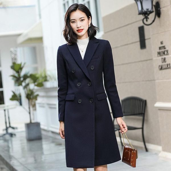 women's wool & blends woollen coat double breasted mid long autumn and winter korean slim business work clothes, Black
women's wool & blends woollen coat double breasted mid long autumn and winter korean slim business work clothes, Black