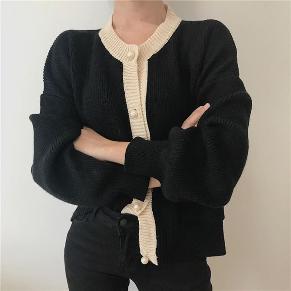 women's sweaters women vintage knitted cardigans pearl button female single breasted sweater korean style loose ladies autumn 2021, White;black
women's sweaters women vintage knitted cardigans pearl button female single breasted sweater korean style loose ladies autumn 2021, White;black