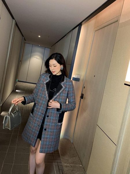 women's wool & blends 2021fw autumn women diamonds plaid patchwork overcoat jacket female casual coat gdnz 11.07, Black
women's wool & blends 2021fw autumn women diamonds plaid patchwork overcoat jacket female casual coat gdnz 11.07, Black