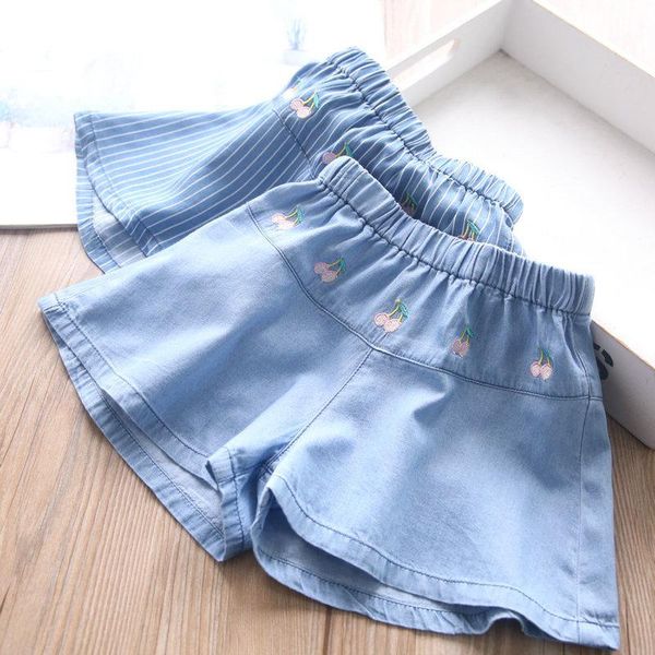 shorts girls cherry embroidered denim for summer, Black 
shorts girls cherry embroidered denim for summer, Black