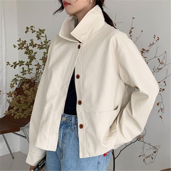 women's jackets pu leather 2021 korean style casual zipper solid color jacket loose short coats lady outwear female, Black;brown
women's jackets pu leather 2021 korean style casual zipper solid color jacket loose short coats lady outwear female, Black;brown