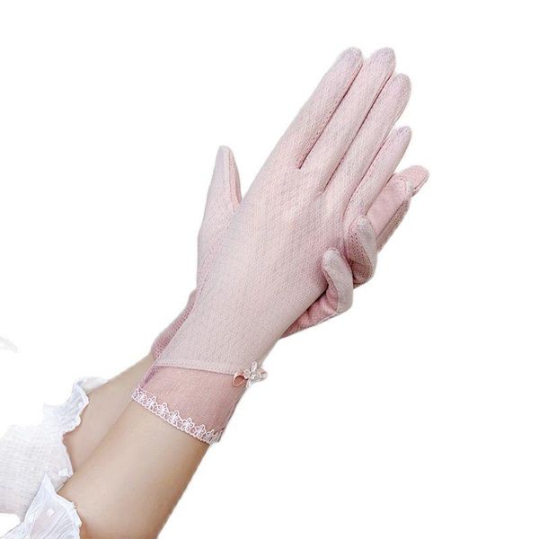 five fingers gloves summer lace women sunscreen touch screen silk thin breathable mesh anti-uv female non-slip driving cycling, Blue;gray 
five fingers gloves summer lace women sunscreen touch screen silk thin breathable mesh anti-uv female non-slip driving cycling, Blue;gray