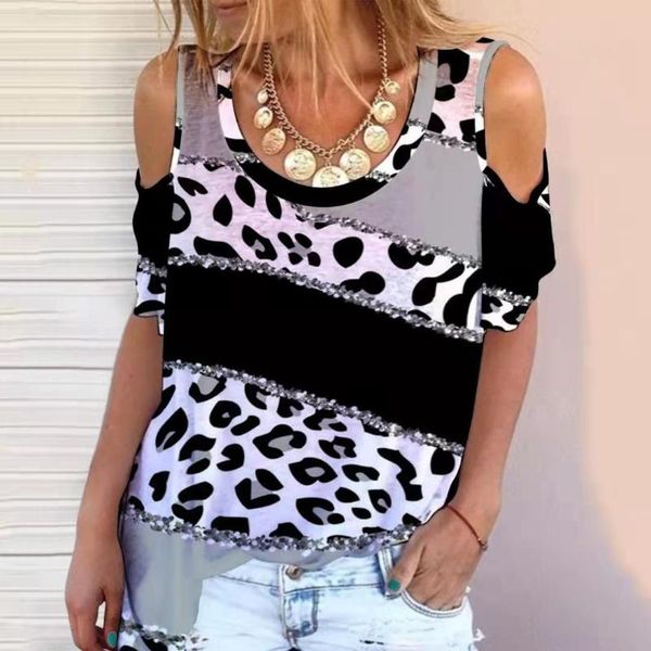 women's t-shirt summer fashion tie-dye leopard printed short-sleeved casual round neck off shoulder pullover streewear, White
women's t-shirt summer fashion tie-dye leopard printed short-sleeved casual round neck off shoulder pullover streewear, White