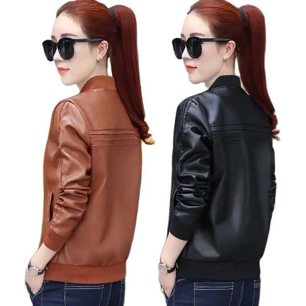 women's leather & faux short jacket spring autumn stand-up collar baseball uniform plus velvet ladies all-match pu coats, Black 
women's leather & faux short jacket spring autumn stand-up collar baseball uniform plus velvet ladies all-match pu coats, Black