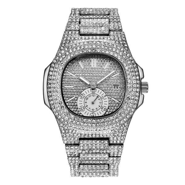 designer watch brand table luxury es selling full diamond men's fashion alloy with calendar quartz trendy men's hip hop watch, Slivery;brown
designer watch brand table luxury es selling full diamond men's fashion alloy with calendar quartz trendy men's hip hop watch, Slivery;brown