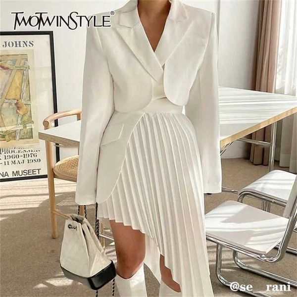 twotyle casual white two piece set for women notched long sleeve blazer high waist irregular hem skirt female korean sets 211022
twotyle casual white two piece set for women notched long sleeve blazer high waist irregular hem skirt female korean sets 211022