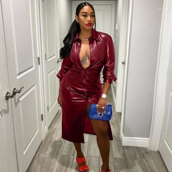 casual dresses pu faux leather shirt dress women turn-down collar button midi party night club wear birthday bodycon vestidos, Black;gray
casual dresses pu faux leather shirt dress women turn-down collar button midi party night club wear birthday bodycon vestidos, Black;gray