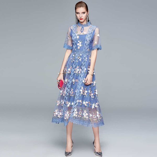 summer elegant flower embroidery party lace mesh dress women floral embroideried female clothing 210529, Black;gray 
summer elegant flower embroidery party lace mesh dress women floral embroideried female clothing 210529, Black;gray