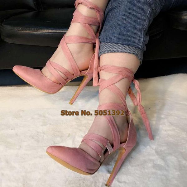sandals women high heel ankle cross tied pink suede pointed toe lace up sweet stiletto ladies wedding dress shoes plus size, Black
sandals women high heel ankle cross tied pink suede pointed toe lace up sweet stiletto ladies wedding dress shoes plus size, Black