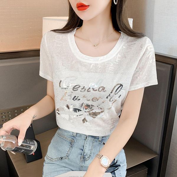 women's t-shirt summer fashion sequins t shirt women clothes bronzing bright shiny letters t-shirts female o-neck short sleeve tees kor, White
women's t-shirt summer fashion sequins t shirt women clothes bronzing bright shiny letters t-shirts female o-neck short sleeve tees kor, White