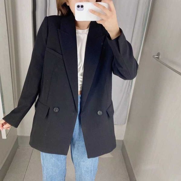 temperament autumn women's suit jacket black double-breasted mid-length ladies blazer casual 210527, White;black
temperament autumn women's suit jacket black double-breasted mid-length ladies blazer casual 210527, White;black