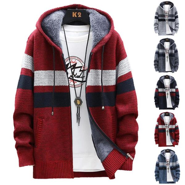 men's sweaters drawstring patchwork hooded stripe men winter warm hoodie coat knitted thermal cardigan casual loose sweater plus size, White;black
men's sweaters drawstring patchwork hooded stripe men winter warm hoodie coat knitted thermal cardigan casual loose sweater plus size, White;black