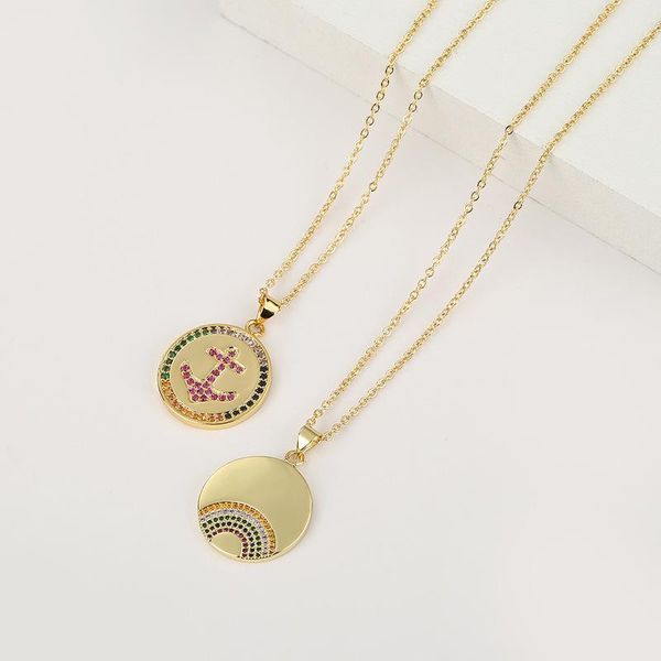 pendant necklaces minar 2 styles shiny rhinestone anchor rainbow necklace for women ladies brass circle coin personality jewelry, Silver
pendant necklaces minar 2 styles shiny rhinestone anchor rainbow necklace for women ladies brass circle coin personality jewelry, Silver