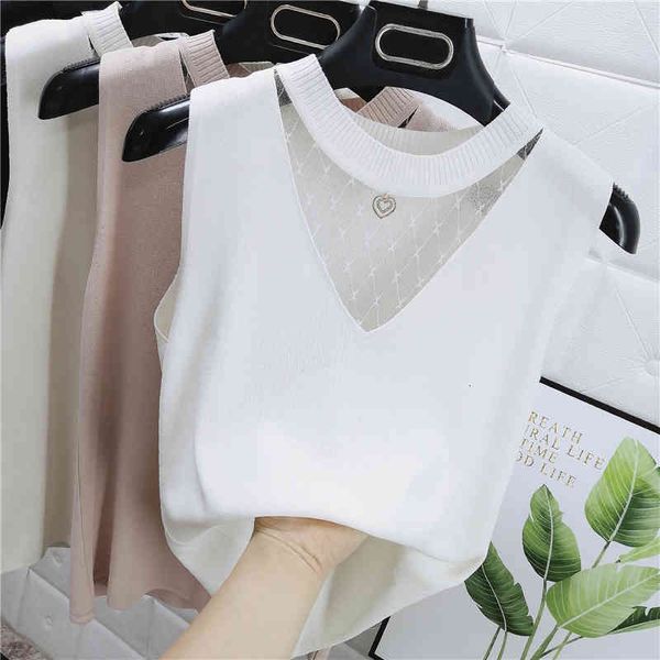 women's sweaters o-neck hollow out mesh patchwork knitted tank 2021 spring and summer fashion sleeveless 755e, White;black
women's sweaters o-neck hollow out mesh patchwork knitted tank 2021 spring and summer fashion sleeveless 755e, White;black