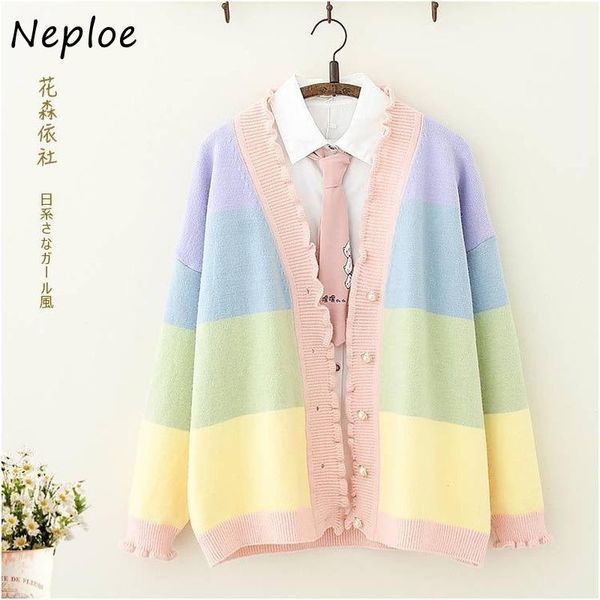 women's knits & tees neploe japanese girls sweet preppy style cardigan rainbow stripes wave knitted open stitch female v-neck sweater, White
women's knits & tees neploe japanese girls sweet preppy style cardigan rainbow stripes wave knitted open stitch female v-neck sweater, White