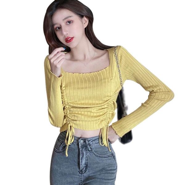 women's t-shirt autumn korean tee shirt square collar solid folds long sleeve knitted female ladies, White
women's t-shirt autumn korean tee shirt square collar solid folds long sleeve knitted female ladies, White