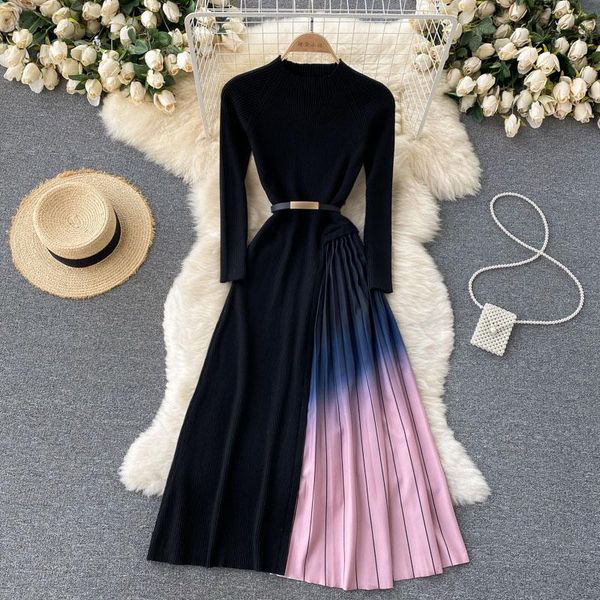 casual dresses fall 2021 vestidos female round neck long sleeve waist temperament gradient color matching midi dress kk946, Black;gray
casual dresses fall 2021 vestidos female round neck long sleeve waist temperament gradient color matching midi dress kk946, Black;gray
