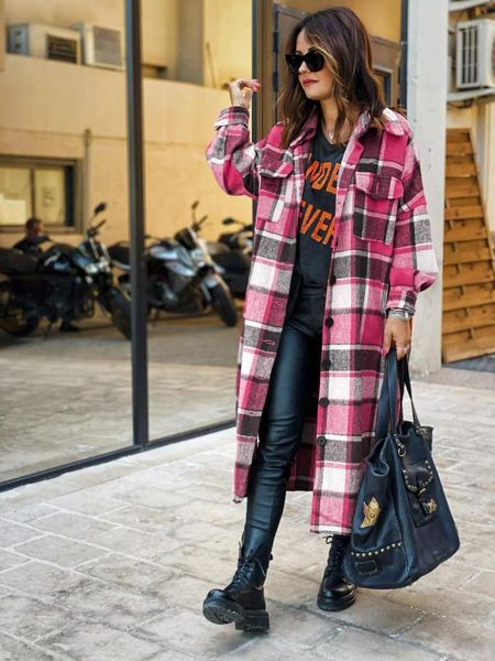 women's wool & blends fashion long plaid coat autumn shirt woolen streetwear women clothing loose female casual jacket, Black
women's wool & blends fashion long plaid coat autumn shirt woolen streetwear women clothing loose female casual jacket, Black