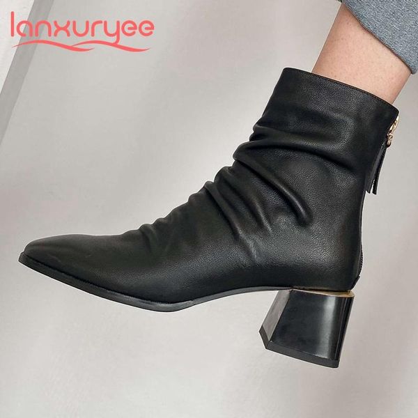 boots lanxuryee 2021 natural leather square toe high heel winter shoes pleated soft comfortable gentlewomen basic ankle l89, Black
boots lanxuryee 2021 natural leather square toe high heel winter shoes pleated soft comfortable gentlewomen basic ankle l89, Black