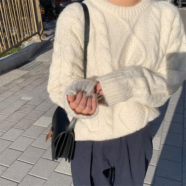 women's sweaters korean style round neck long-sleeve twist sweater fashionable retro white, White;black
women's sweaters korean style round neck long-sleeve twist sweater fashionable retro white, White;black