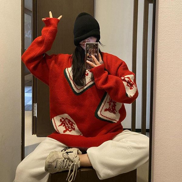 women's sweaters couples knit sweater autumn winter 2021 korean fashion high street mahjong jacquard pullover gothic harajuku loose cas, White;black
women's sweaters couples knit sweater autumn winter 2021 korean fashion high street mahjong jacquard pullover gothic harajuku loose cas, White;black