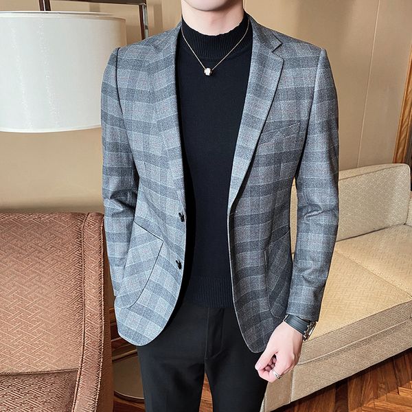 british style plaid for men suit casual dress wedding jacket male business 2021 spring blazer 1b8i, White;black
british style plaid for men suit casual dress wedding jacket male business 2021 spring blazer 1b8i, White;black
