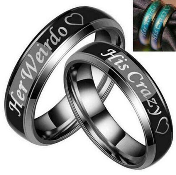 fashion retro couples band his crazy her weirdo luminous color changing stainless steel couple finger rings band jewelry size 5-13, Silver
fashion retro couples band his crazy her weirdo luminous color changing stainless steel couple finger rings band jewelry size 5-13, Silver