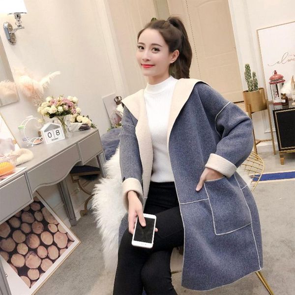 women's wool & blends women long sleeves hooded double-sided woolen coat korean solid color overcoat, Black
women's wool & blends women long sleeves hooded double-sided woolen coat korean solid color overcoat, Black